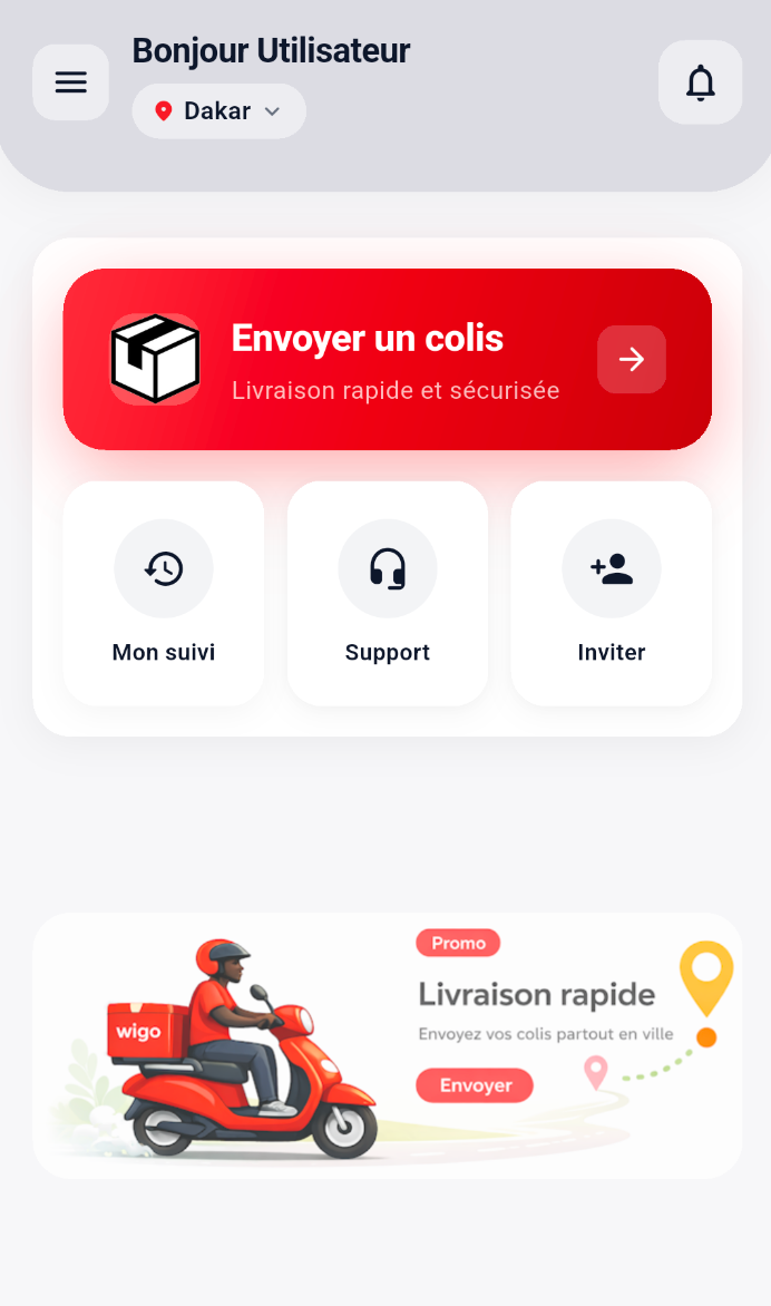 Application wigo - envoyer un colis